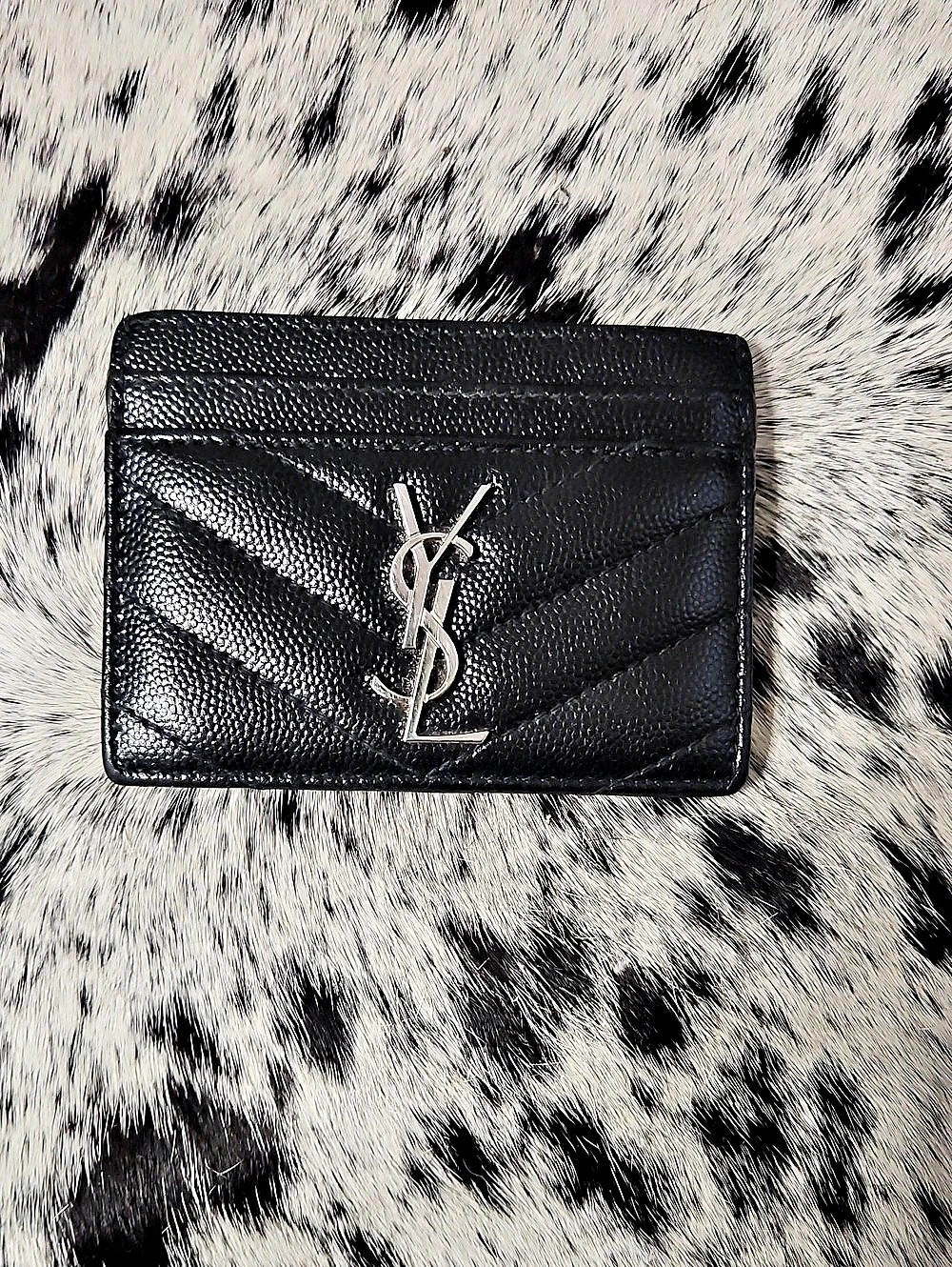 Saint Laurent Cassandre Matelassé Card Case in Grain de Poudre Leather Black